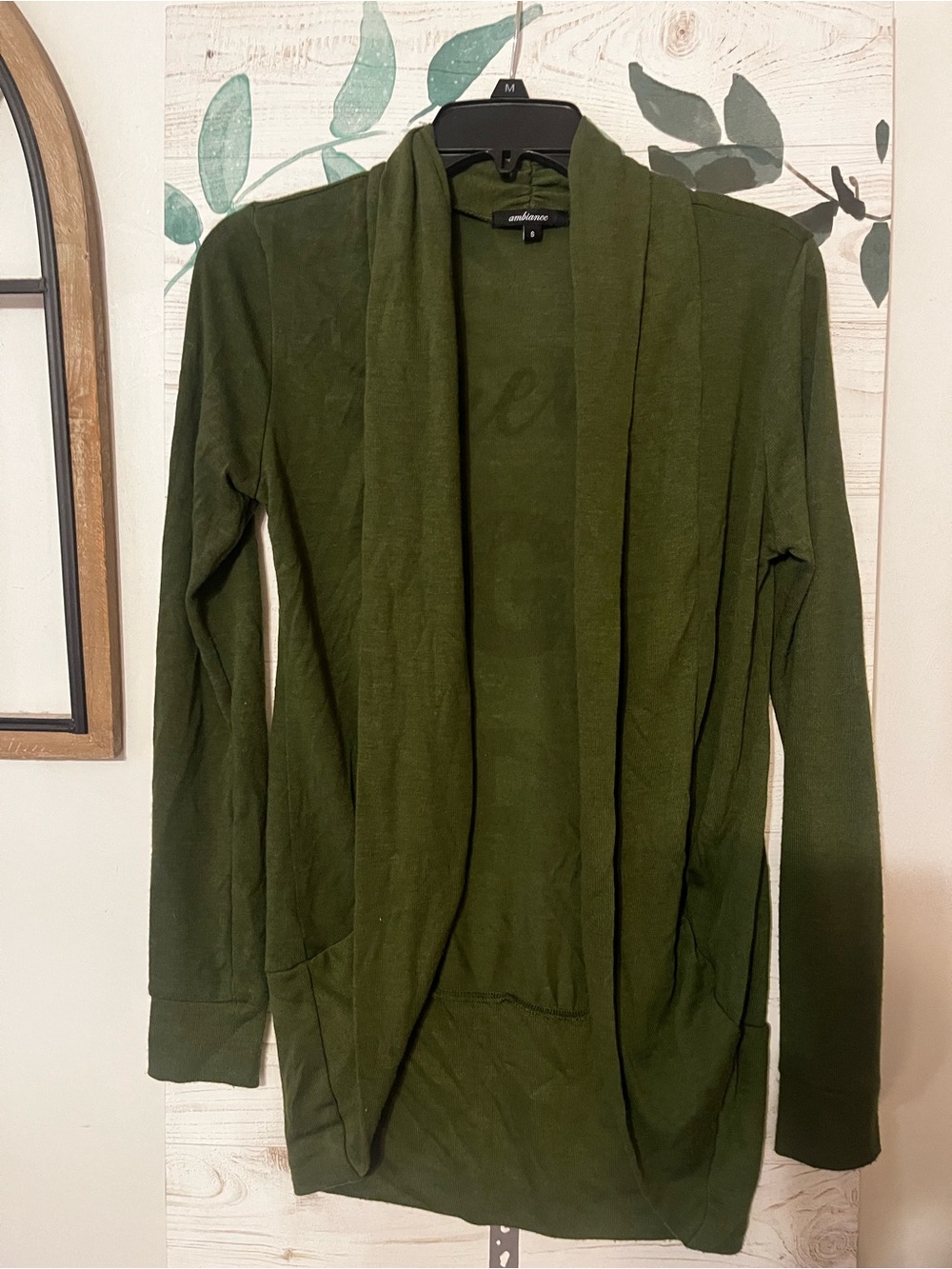 Ambiance Olive Green Open-Front Cardigan Blazer